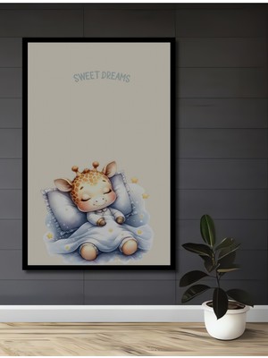 Teona Ahşap Çerçeve Görünümlü Sevimli Zürafa Rüya Dünyası Ahşap Mdf Dekoratif Tablo Dikdörtgen Tablo