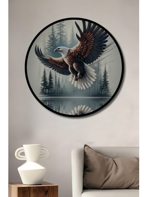 Teona Ahşap Çerçeve Görünümlü Uçan Kartal Dekoratif Ahşap Mdf Işyeri Duvar Tablo Yuvarlak Işyeri Duvar Tablo