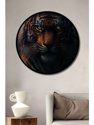 Teona Ahşap Çerçeve Görünümlü Güçlü Kaplan Ahşap Mdf Yuvarlak Dekoratif Ev,iş Yeri Duvar Tablo