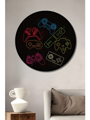 Teona Ahşap Çerçeve Görünümlü Renkli Oyun Konsolu Ahşap Mdf Dekoratif Ev Duvar Tablo Yuvarlak Ev Duvar Tablo