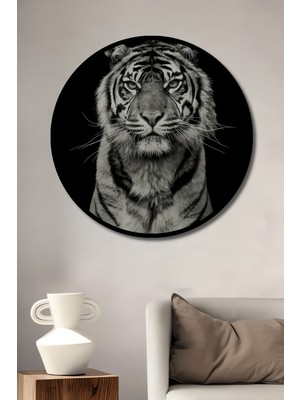 Teona Ahşap Çerçeve Görünümlü Güçlü Kaplan Dekoratif Ahşap Mdf Işyeri Duvar Tablo Yuvarlak Işyeri Duvar Tablo