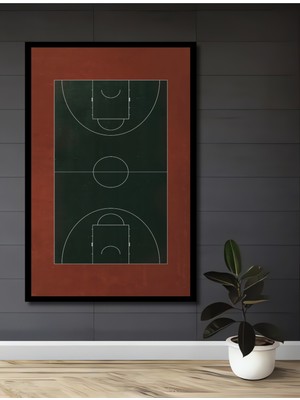 Teona Ahşap Çerçeve Görünümlü Basketbol Sahası Dekoratif Ahşap Mdf Ev Duvar Tablo Dikdörtgen Ev Duvar Tablo