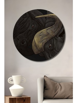 Teona Ahşap Iki Boğa Karşılaşması Ahşap Mdf Dekoratif Ev/işyeri Duvar Tablo Yuvarlak Ev/işyeri Duvar Tablo