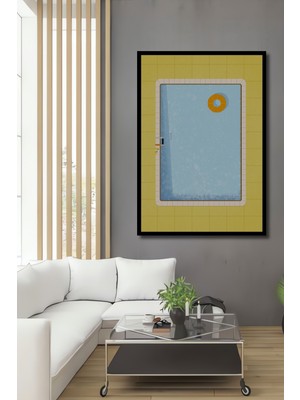 Teona Ahşap Çerçeve Görünümlü Havuz Temalı Dekoratif Ahşap Mdf Ev Duvar Tablo Dikdörtgen Ev Duvar Tablo