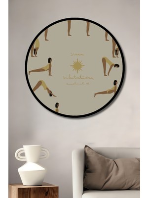 Teona Ahşap Çerçeve Görünümlü Yoga Pozları Dekoratif Ahşap Mdf Işyeri Duvar Tablo Yuvarlak Işyeri Duvar Tablo