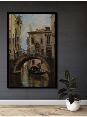 Teona Ahşap Çerçeve Görünümlü Venedik Kanalları Dekoratif Ahşap Mdf Ev Duvar Tablo Dikdörtgen Ev Duvar Tablo