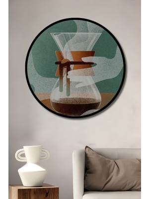 Teona Ahşap Çerçeve Görünümlü Chemex Kahve Keyfi Dekoratif Ahşap Mdf Ev Duvar Tablo Yuvarlak Ev Duvar Tablo