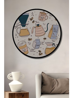 Teona Ahşap Çerçeve Görünümlü Kahve Aşkıyla Dekoratif Ahşap Mdf Ev Duvar Tablo Yuvarlak Ev Duvar Tablo