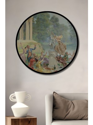 Teona Ahşap Çerçeve Görünümlü Rustik Zarafetle Neoklasik Şölen Dekoratif Ahşap Mdf Tablo Yuvarlak Tablo