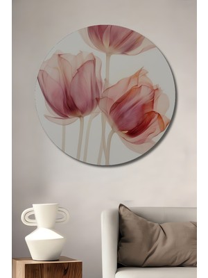 Teona Ahşap Zarif Lale Çiçekleri Ahşap Mdf Dekoratif Ev/işyeri Duvar Tablo Yuvarlak Ev/işyeri Duvar Tablo