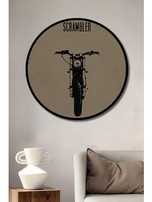 Teona Ahşap Çerçeve Görünümlü Retro Motosiklet Ahşap Mdf Dekoratif Ev Duvar Tablo Yuvarlak Ev Duvar Tablo