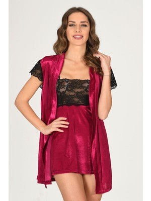 Beruflic Fuşya Kadife Sabahlık & Gecelik Takım 2' Li - 1427