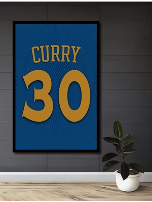 Teona Ahşap Çerçeve Görünümlü Curry 30 Basketbol Yıldızı Ahşap Mdf Dekoratif Tablo Dikdörtgen Tablo