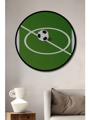 Teona Ahşap Çerçeve Görünümlü Futbol Sahası Temalı Dekoratif Ahşap Mdf Ev Duvar Tablo Yuvarlak Ev Duvar Tablo