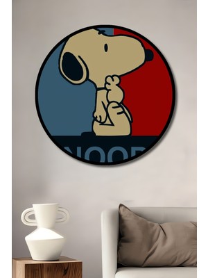 Teona Ahşap Çerçeve Görünümlü Snoopy Minimalist Dekoratif Ahşap Mdf Ev Duvar Tablo Yuvarlak Ev Duvar Tablo