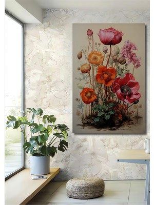 Teona Ahşap Renkli Gelincik Çiçekleri Ahşap Mdf Dekoratif Işyeri Duvar Tablo Dikdörtgen Işyeri Duvar Tablo