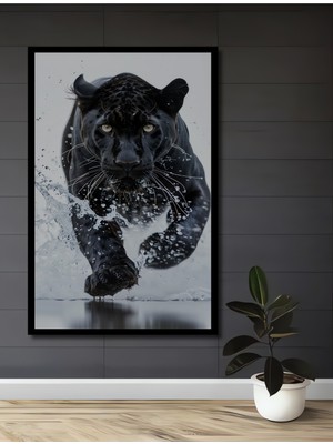 Teona Ahşap Çerçeve Görünümlü Panterin Gücü Ahşap Mdf Dekoratif Ev Duvar Tablo Dikdörtgen Ev Duvar Tablo