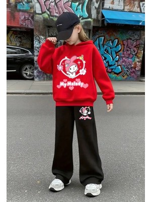 Punix Kids Punıx Kıds Özel Seri Kapüşonlu My Melody Baskılı %100 Pamuk Kışlık Ispanyol Paça Kız Çocuk Eşofman Takımı