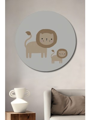 Teona Ahşap Aslan Ailesi Ahşap Mdf Dekoratif Ev/işyeri Duvar Tablo Yuvarlak Ev/işyeri Duvar Tablo