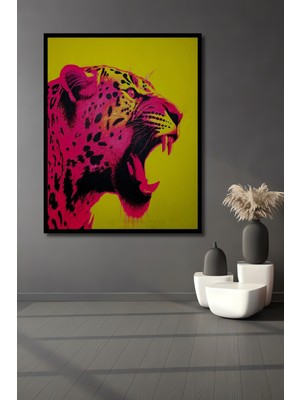 Teona Ahşap Çerçeve Görünümlü Neon Leopar Dekoratif Ahşap Mdf Ev Duvar Tablo Dikdörtgen Ev Duvar Tablo