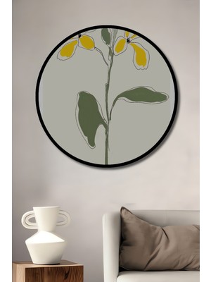 Teona Ahşap Çerçeve Görünümlü Sarı Çiçekler Dekoratif Ahşap Mdf Ev Duvar Tablo Yuvarlak Ev Duvar Tablo