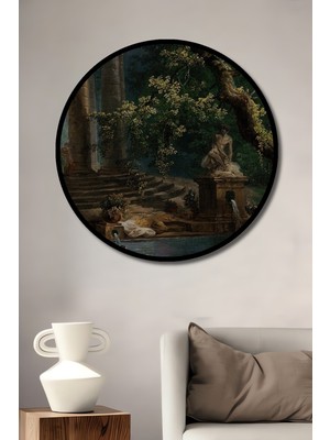 Teona Ahşap Çerçeve Görünümlü Mitolojik Havuzda Dekoratif Ahşap Mdf Ev Duvar Tablo Yuvarlak Ev Duvar Tablo
