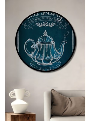 Teona Ahşap Çerçeve Görünümlü Çay Partisi Şık Ahşap Mdf Dekoratif Ev Duvar Tablo Yuvarlak Ev Duvar Tablo