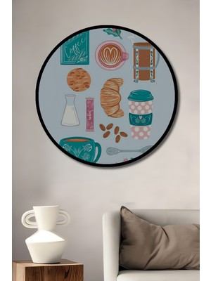 Teona Ahşap Çerçeve Görünümlü Kahve Saati Dekoratif Ahşap Mdf Işyeri Duvar Tablo Yuvarlak Işyeri Duvar Tablo