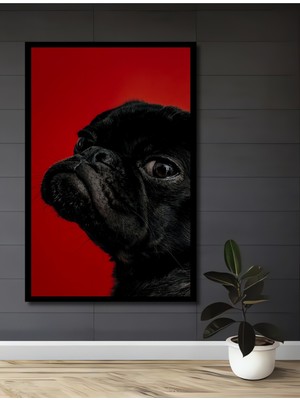 Teona Ahşap Çerçeve Görünümlü Siyah Pug Ahşap Mdf Dekoratif Işyeri Duvar Tablo Dikdörtgen Işyeri Duvar Tablo