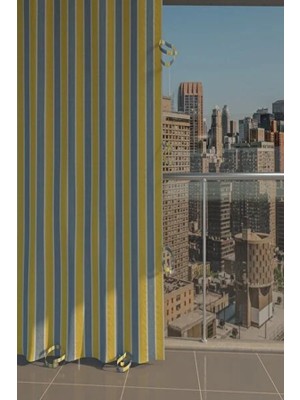 Daphne Sarı Gri Çizgili Balkon Perdesi Branda Enxboy