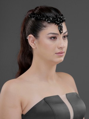 Magic Tiara Kristal Taşlı Alın Detaylı Yaprak Form Saç Aksesuarı – Gelin, Kına ve Özel Gün Taç Tokası