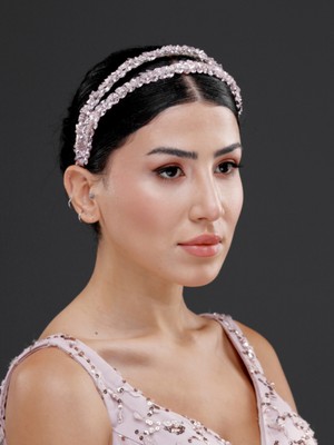 Magic Tiara Işıltılı Taş Detaylı Çift Sıra Şık Taç – Gelin, Nişan, Özel Gün ve Davet Saç Aksesuarı