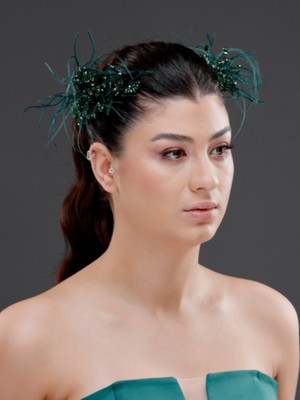 Magic Tiara Inci ve Tüy Detaylı Gelin, Nişan ve Özel Davet Saç Aksesuarı (2'li paket)