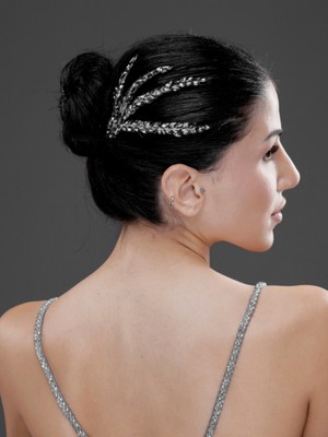 Magic Tiara Yaprak Formlu Kristal Taşlı Şık Saç Tokası – Gelin, Nişan ve Özel Gün Saç Aksesuarı (2'li paket)