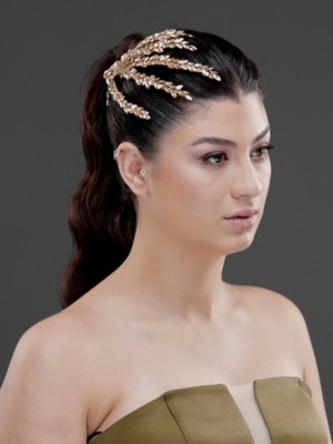 Magic Tiara Yaprak Formlu Kristal Taşlı Zarif Saç Tokası – Gelin, Nişan ve Özel Gün Saç Aksesuarı