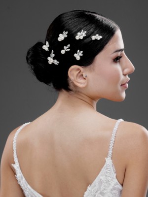 Magic Tiara Inci ve Taş Detaylı Minik Çiçekli Topuz Tokası – Gelin, Nişan ve Özel Gün Saç Aksesuarı (7'li paket)