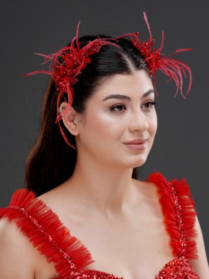 Magic Tiara Inci ve Tüy Detaylı Gelin, Nişan ve Özel Davet Saç Aksesuarı (2'li paket)