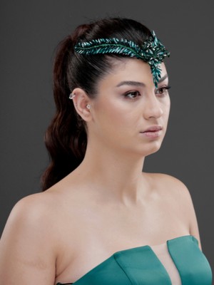 Magic Tiara Kristal Taşlı Alın Detaylı Yaprak Form Saç Aksesuarı – Gelin, Kına ve Özel Gün Taç Tokası