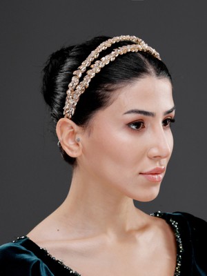 Magic Tiara Işıltılı Taş Detaylı Çift Sıra Şık Taç – Gelin, Nişan, Özel Gün ve Davet Saç Aksesuarı