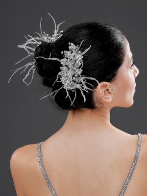 Magic Tiara Inci ve Tüy Detaylı Gelin, Nişan ve Özel Davet Saç Aksesuarı (2'li paket)