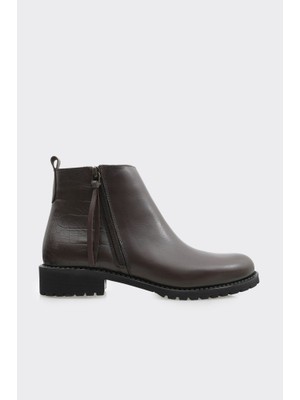 Derinet Hakiki Deri Fermuarlı Kadın Bot