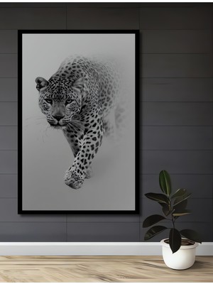 Teona Ahşap Çerçeve Görünümlü Leopar Asil Dekoratif Ahşap Mdf Ev Duvar Tablo Dikdörtgen Ev Duvar Tablo