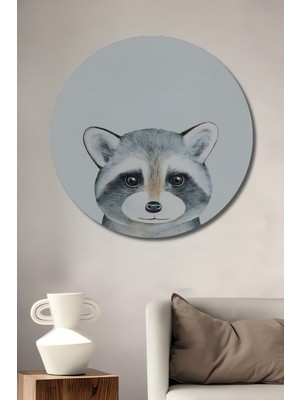 Teona Ahşap Sevimli Rakun Dekoratif Ahşap Mdf Ev/işyeri Duvar Tablo Yuvarlak Ev/işyeri Duvar Tablo