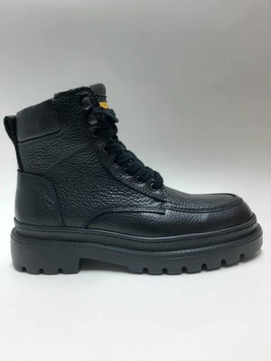 Bulldozer Hakiki Deri Bağcıklı Fermuarlı Siyah Renk Kaymaz Hafif Tabanlı Kışlık Erkek Bot C-8524010968BULL