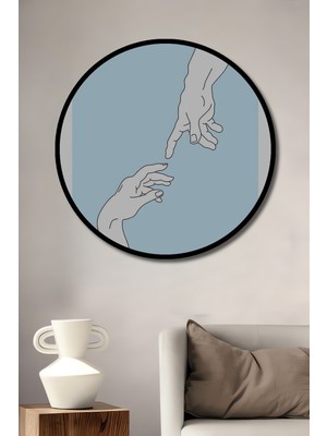 Teona Ahşap Çerçeve Görünümlü Dokunuşun Yaratılışı Ahşap Mdf Dekoratif Ev Duvar Tablo Yuvarlak Ev Duvar Tablo