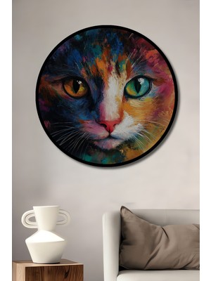 Teona Ahşap Çerçeve Görünümlü Renkli Kedi Dekoratif Ahşap Mdf Işyeri Duvar Tablo Yuvarlak Işyeri Duvar Tablo
