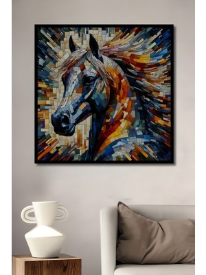 Teona Ahşap Çerçeve Görünümlü Renkli Mozaik At Ahşap Mdf Dekoratif Ev Duvar Tablo Dikdörtgen Ev Duvar Tablo