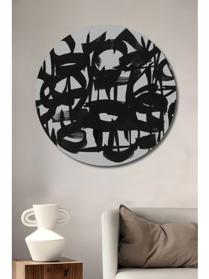 Teona Ahşap Soyut Sanat Siyah Beyaz Dekoratif Ahşap Mdf Ev/işyeri Duvar Tablo Yuvarlak Ev/işyeri Duvar Tablo