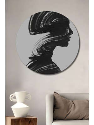 Teona Ahşap Soyut Sanat Siyah Beyaz Kadın Silüeti Ahşap Mdf Dekoratif Tablo Yuvarlak Tablo