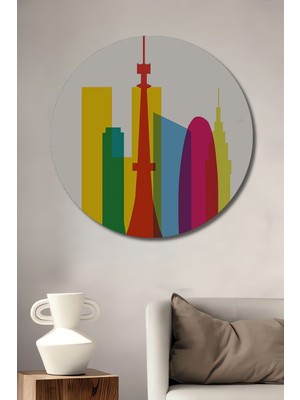 Teona Ahşap Tokyo Şehir Silueti Ahşap Mdf Dekoratif Ev/işyeri Duvar Tablo Yuvarlak Ev/işyeri Duvar Tablo